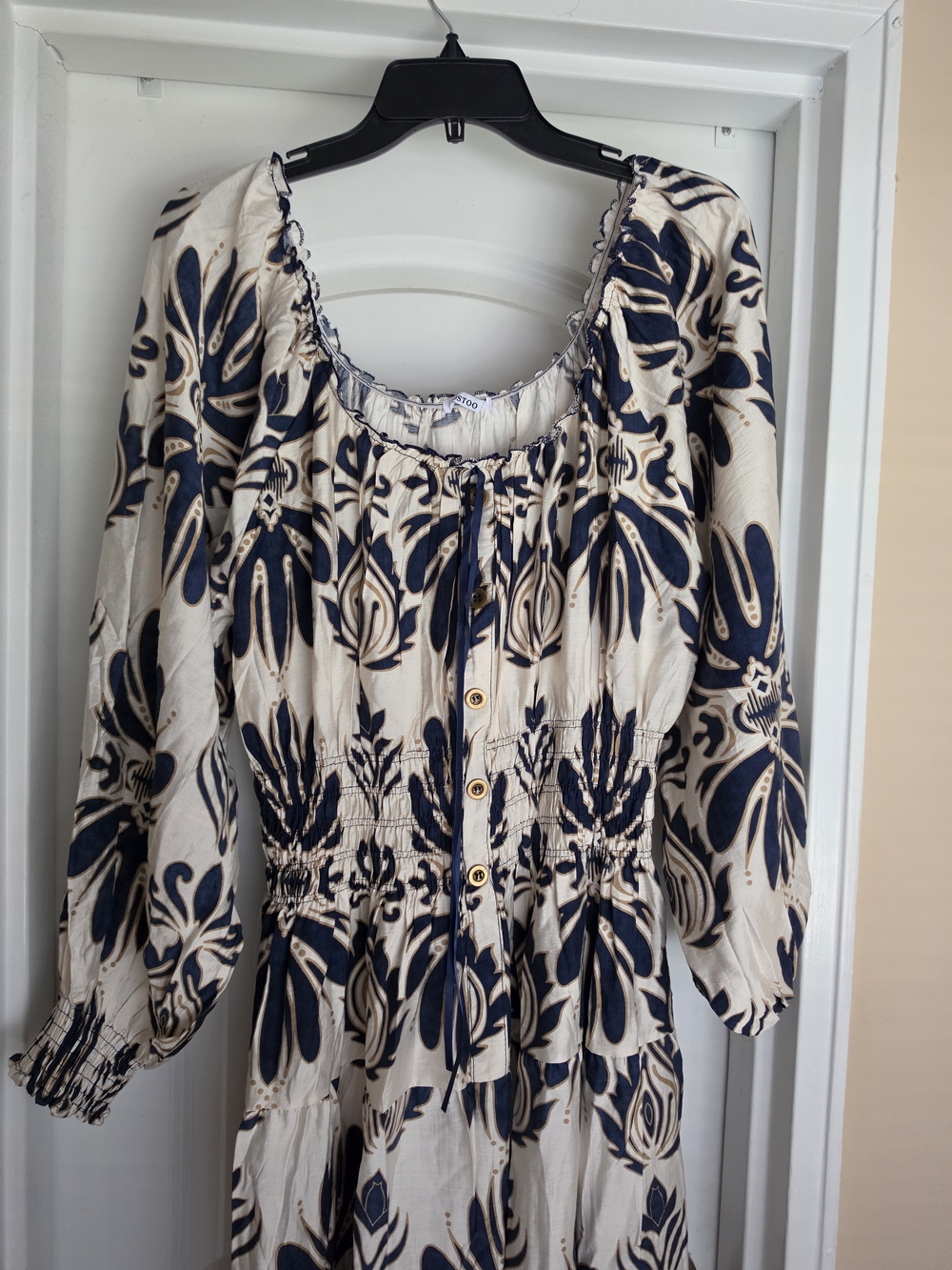 Navy & Cream Floral Boho Dress